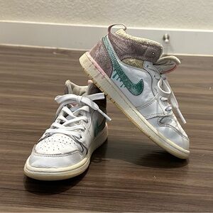 Nike Kids' White and Teal Sneakers with Pink Accents